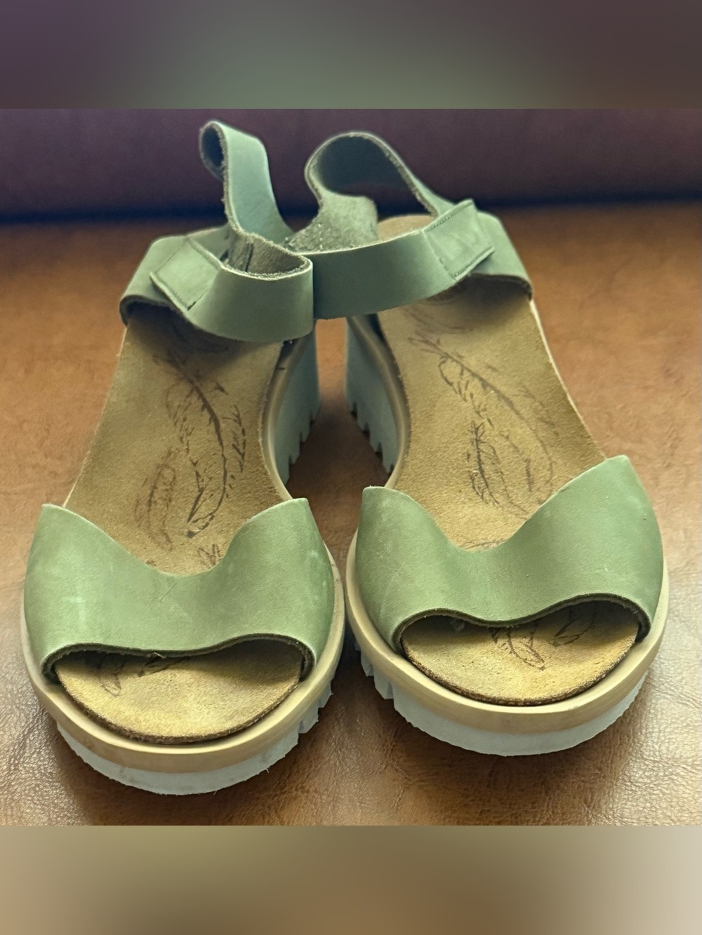 Loints of Holland Baarlo Green Nubuck Platform Sandals Womens US 6 EU 37 - Picture 5 of 9